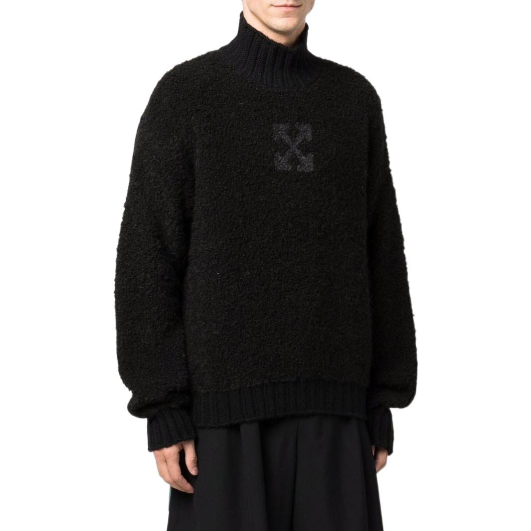 Men's Off-White FW22 Solid Color Logo Printing High Collar Wool Sweater Version Black OMHA130F21KNI00110101010