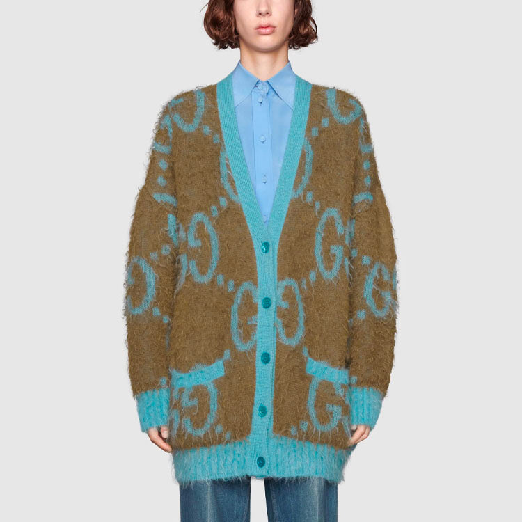 (WMNS) Gucci Reversible GG Mohair Wool Cardigan 'Brown/Light Blue' 635160-XKBR9-2048