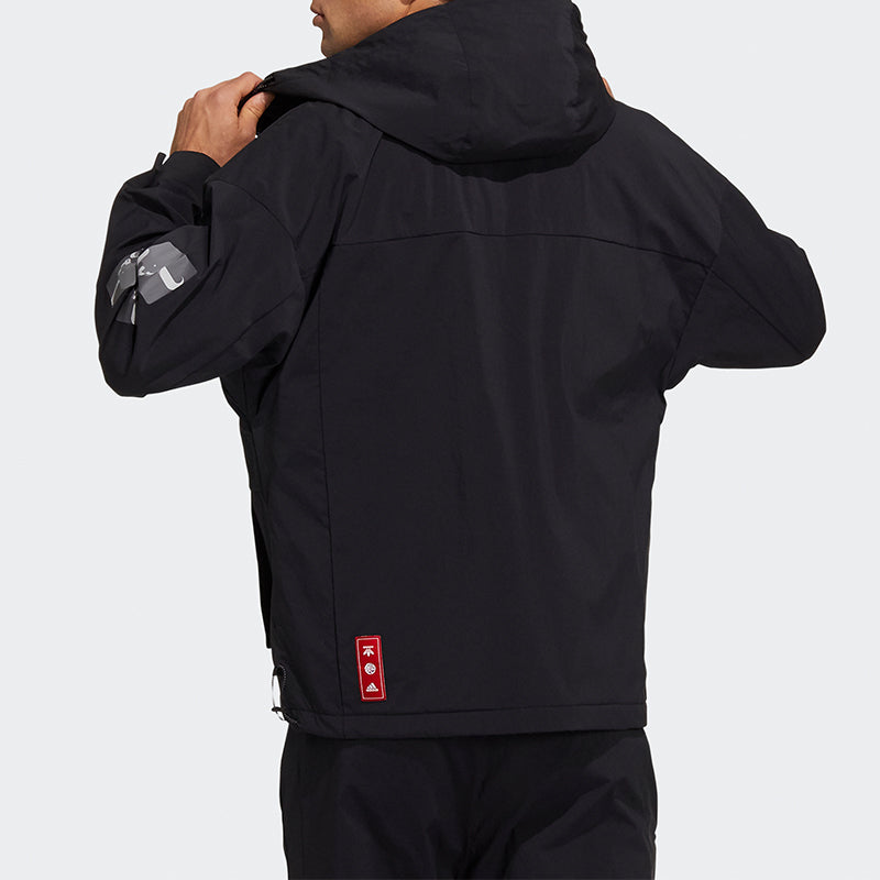 adidas CNY JKT Training Sports hooded Fleece Lined Jacket Black GP1821