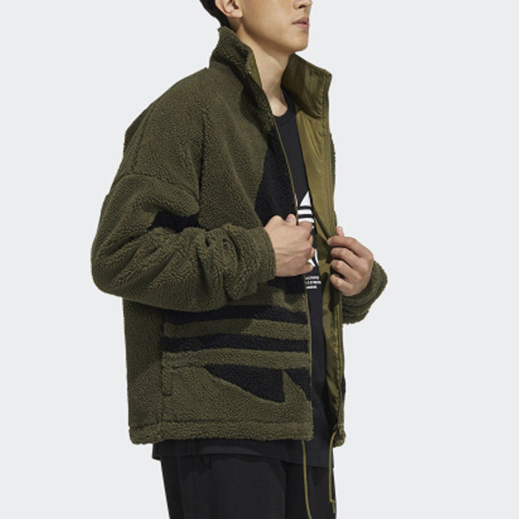 Men's adidas originals Stand Collar Zipper Long Sleeves Sports Jacket Dark Olive Green HC0326