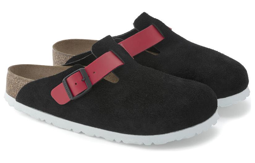 (WMNS) Birkenstock Boston Suede Leather/Birko-Flor 'Black / Active red' 1025939