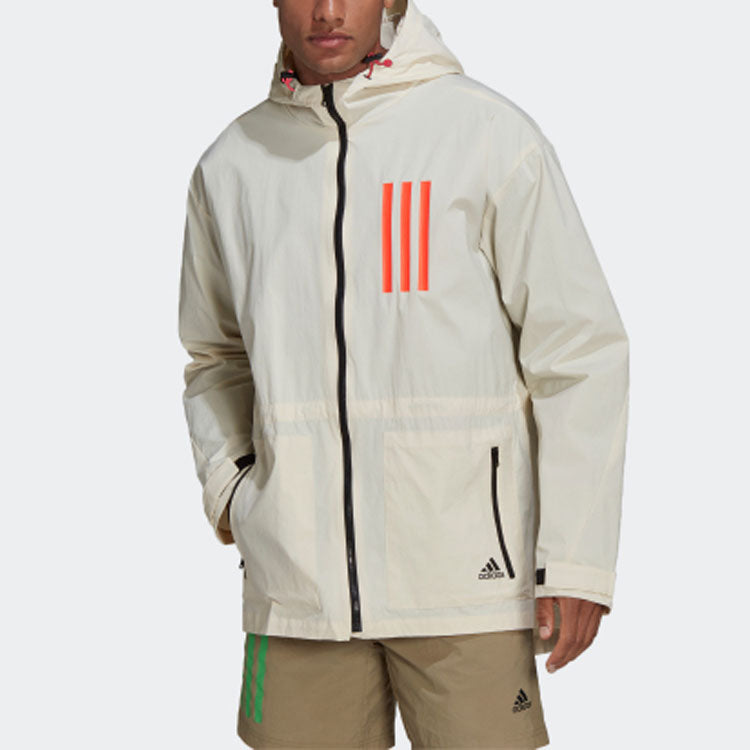 adidas Contrasting Colors Stripe Casual Sports Hooded Jacket Yellow White H39855