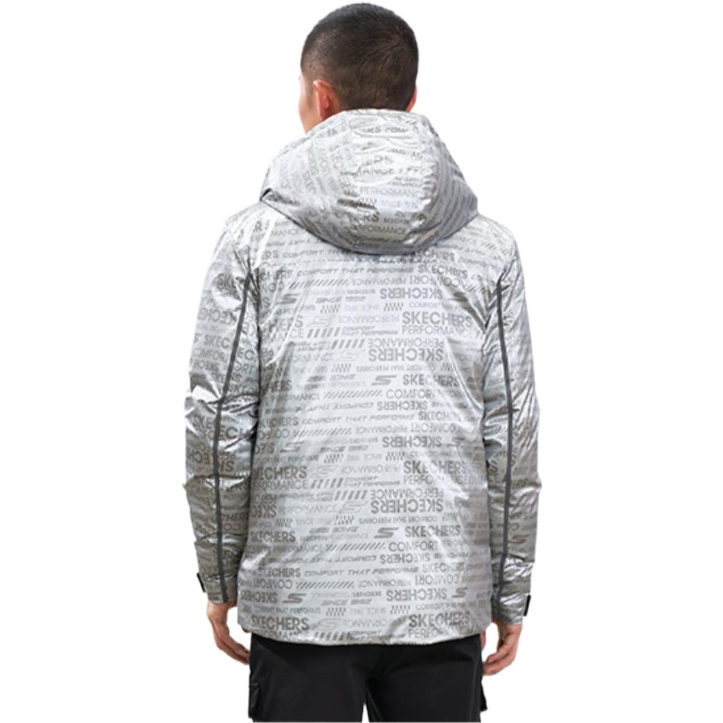 Skechers Letter Printed Hooded Down Jacket 'Silver Black' P421M037