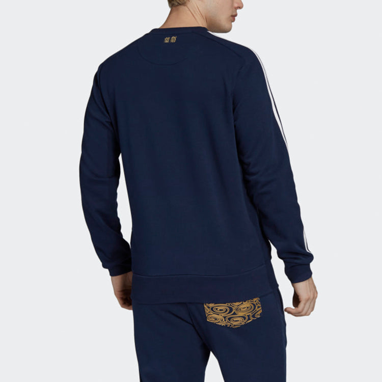 adidas real Madrid Embroidered Pattern Round Neck Pullover Long Sleeves Blue FI4831