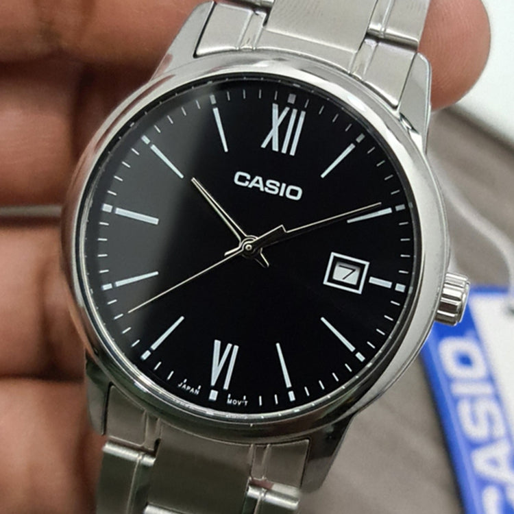 CASIO Men's DRESS Black Mens Silver Analog MTP-V002D-1B3