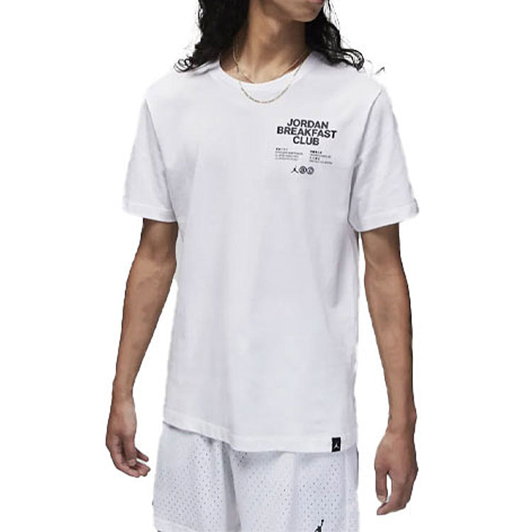 Men's Air Jordan Minimalistic Alphabet Printing Round Neck Casual Short Sleeve White T-Shirt DQ7385-100