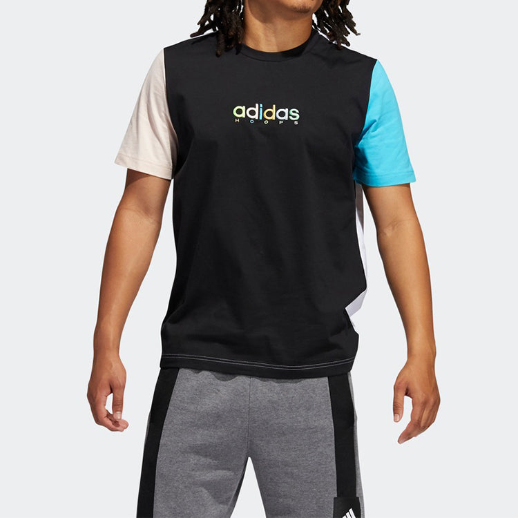 adidas Color Block Printing Logo Basketball Short Sleeve Black GP4021