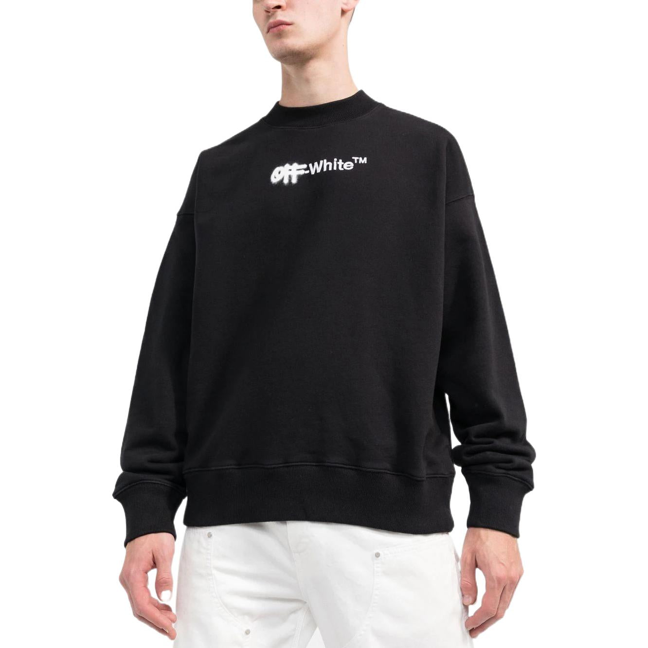 Men's Off-White FW22 Logo Embroidered Round Neck Long Sleeves Black OMBA054F22FLE0011001