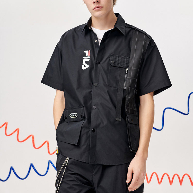 FILA FUSION Woven Pocket Cargo Short Sleeve Shirt Black T11M123403F-BK