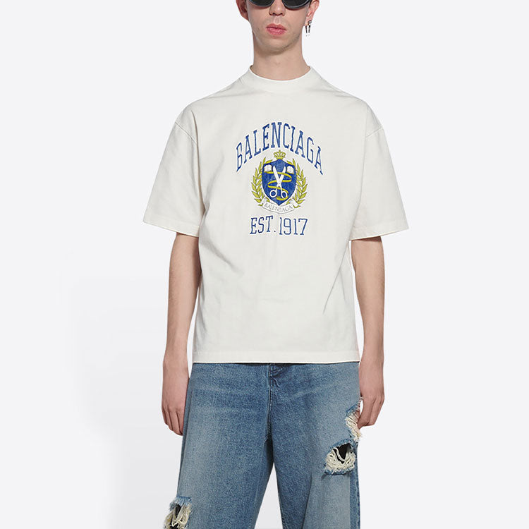 Balenciaga Varsity Logo T-Shirt Medium Fit 'White' 612966TLV891375