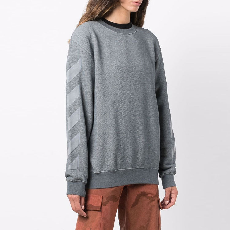 (WMNS) Off-White Logo Geometry Pattern Round Neck Pullover Hoodie Loose Fit Gray OWBA046F21JER0020909
