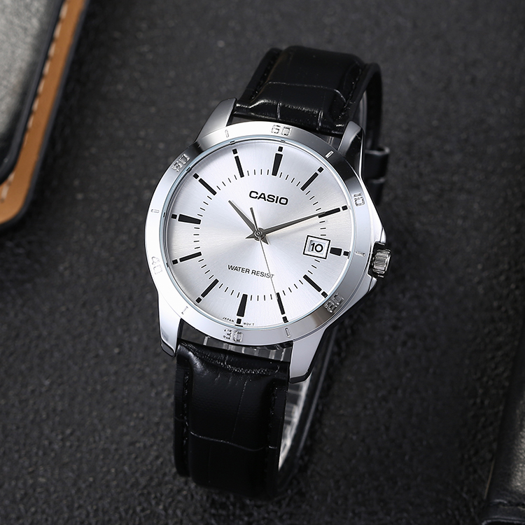 CASIO DRESS Men's Standard Stainless Steel Date Silver Dial Black/White Quartz Waterproof Mens SilverBlack Analog MTP-V004L-7A