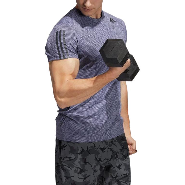 Men's adidas Fitness Training Sports Short Sleeve Gray Purple T-Shirt H16865