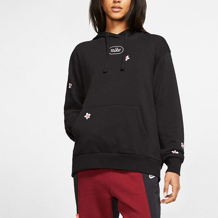 (WMNS) Nike Flc Emb Fruit Small Embroidered hooded Long Sleeves Pullover 'Black' CJ2167-010
