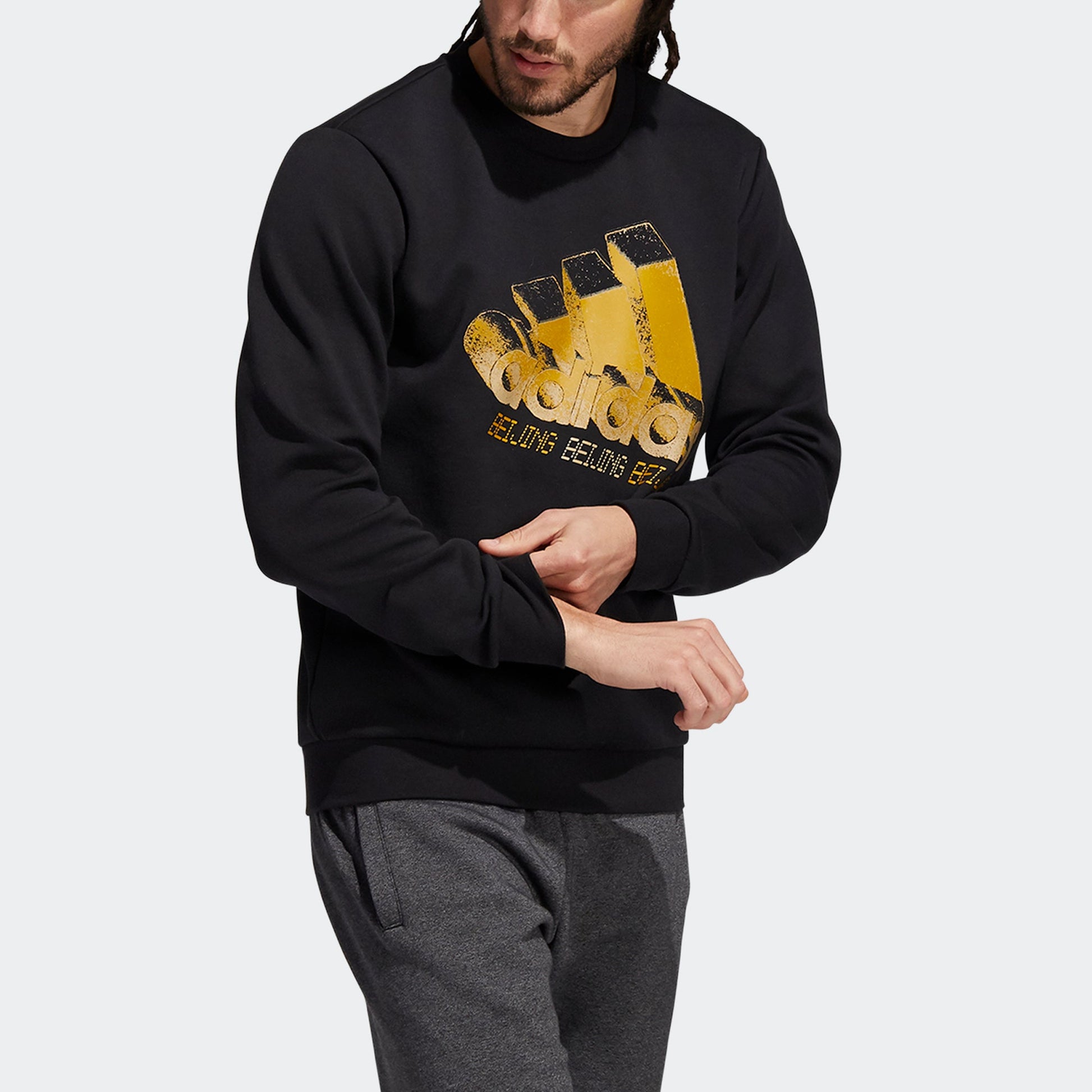 Men's adidas Kc Sweat Bj Beijing Subject Printing Round Neck Pullover Long Sleeves Sports Black HD4101