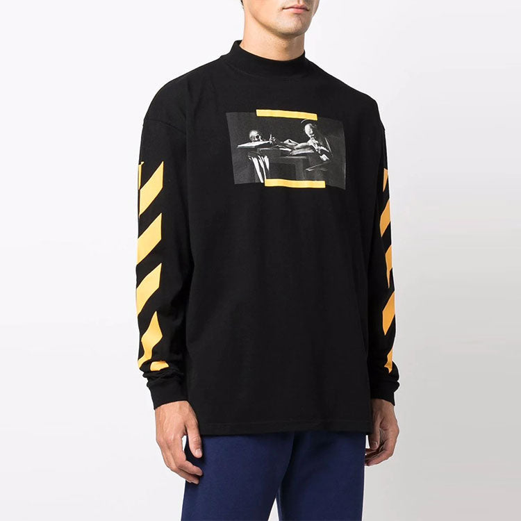 Men's Off-White Caravaggio Painting Pattern Stripe Long Sleeves Loose Fit Black OMAB032F21JER0061084