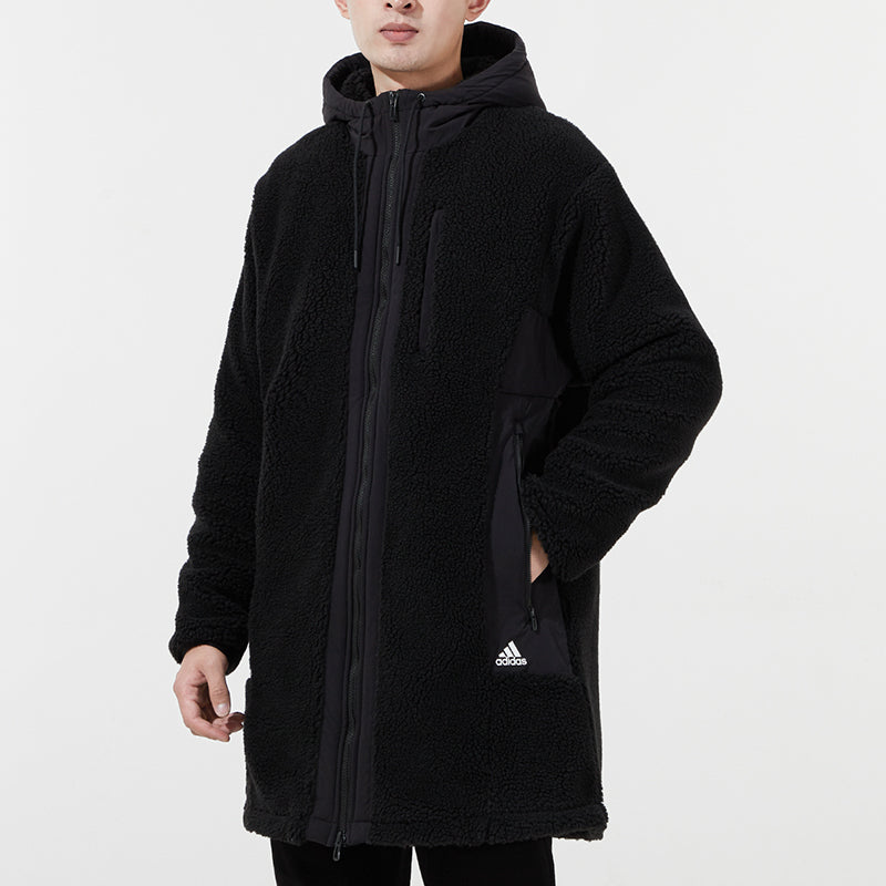 adidas Fleece Stay Warm mid-length hooded logo Jacket Black H39285