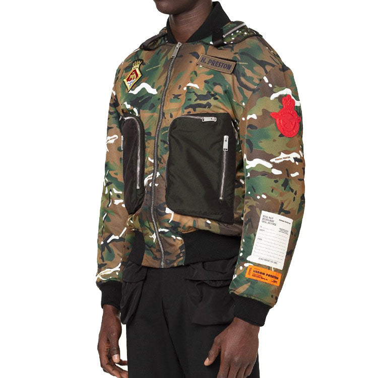 Men's HERON PRESTON Camouflage Functional Long Sleeves aviator Jacket Green HMEH002F20FAB0035900