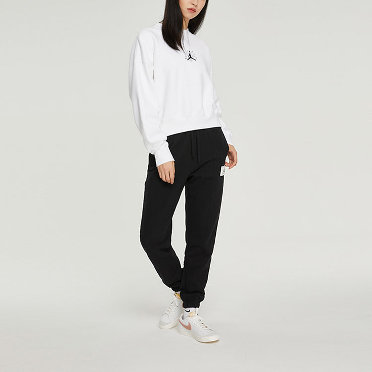 (WMNS) Jordan Solid Color Embroidered Round Neck Long Sleeves White Hoodie DQ0864-100