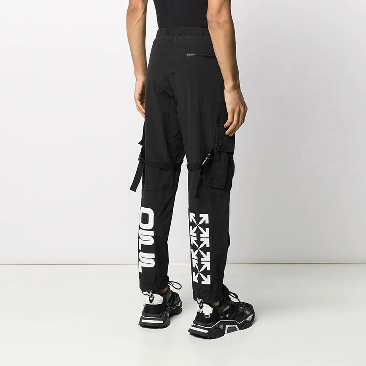 Off-White Logo Print Cargo Pants Functional Casual Pants Black OMCF004R20G380221001