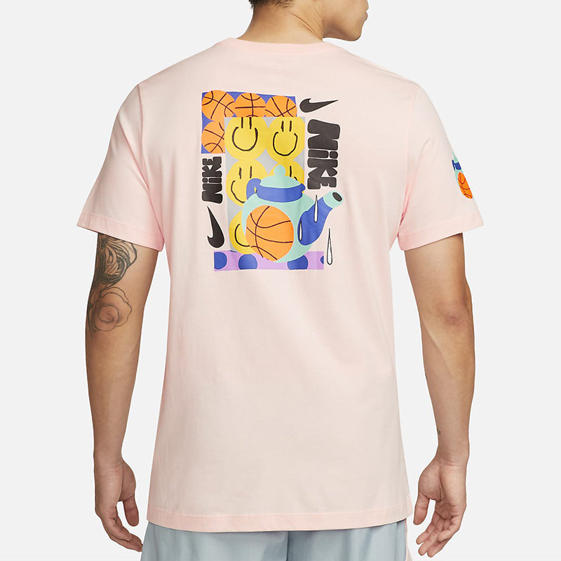 Men's Nike Smiling Face Printing Athleisure Casual Sports Round Neck Short Sleeve Pink Red T-Shirt DQ1886-610
