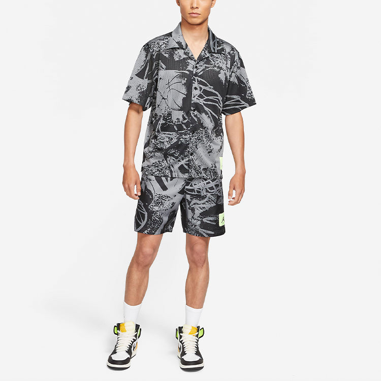 Air Jordan Flight Knitting Printing Wide Loose Basketball Short Sleeve Shirt Men's Black CZ4736-010
