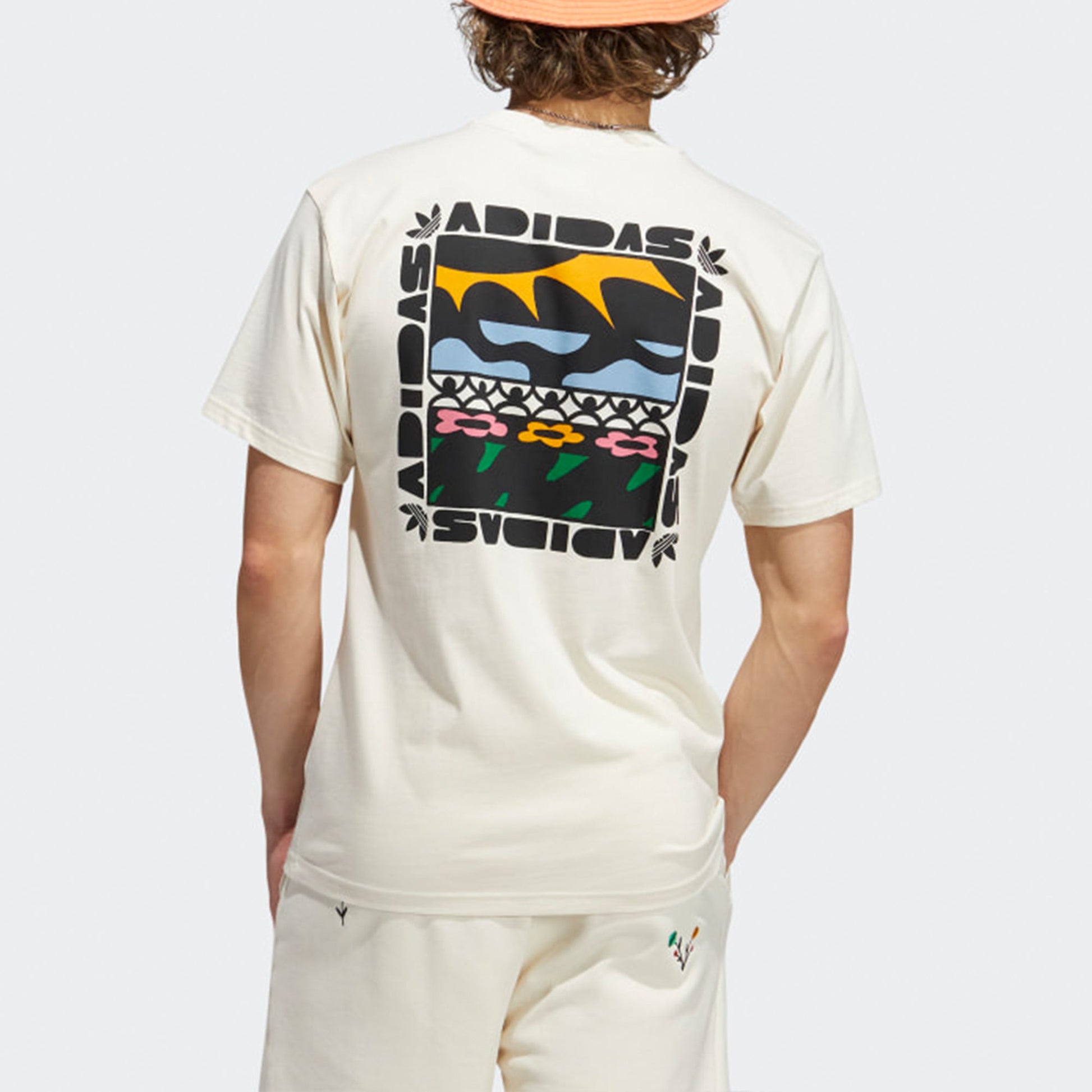 adidas originals Trefoil Bloom Back Pattern Printing Sports Short Sleeve Creamy White H32305