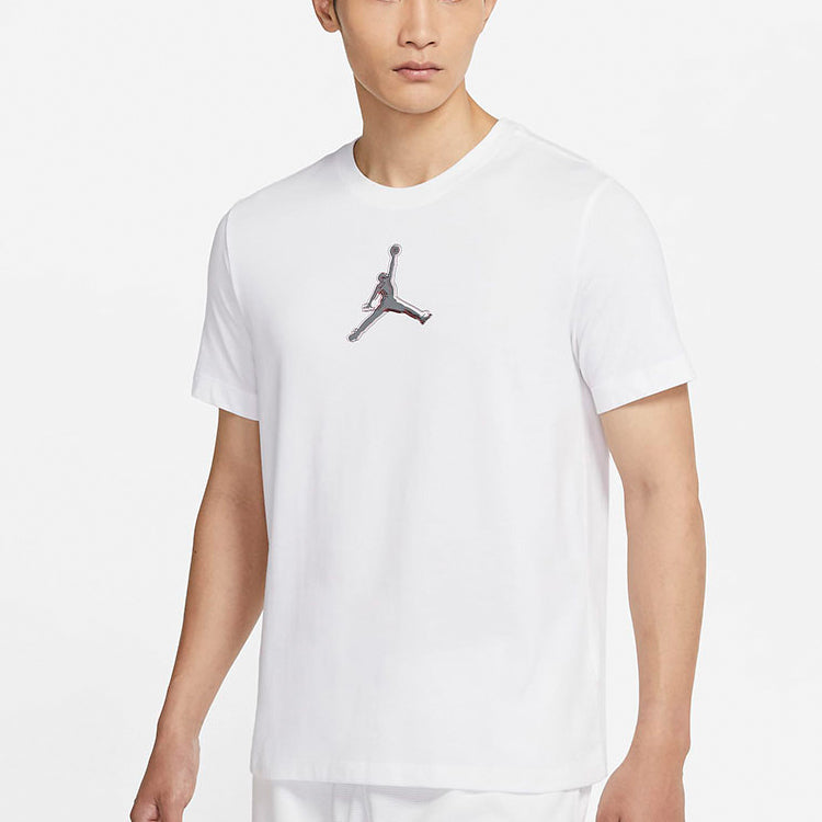 Men's Air Jordan Dri-FIT 3D Logo Funny Printing Knit Quick Dry Short Sleeve White T-Shirt CZ8088-100