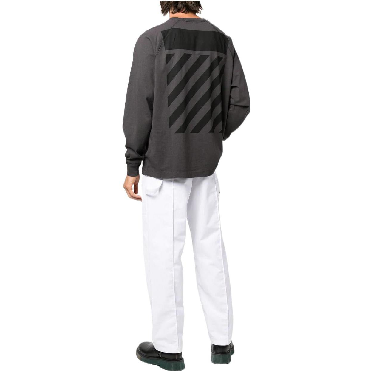 Men's Off-White Logo Printing Pattern Round Neck Pullover Long Sleeves Gray OMAB067C99JER00110101010