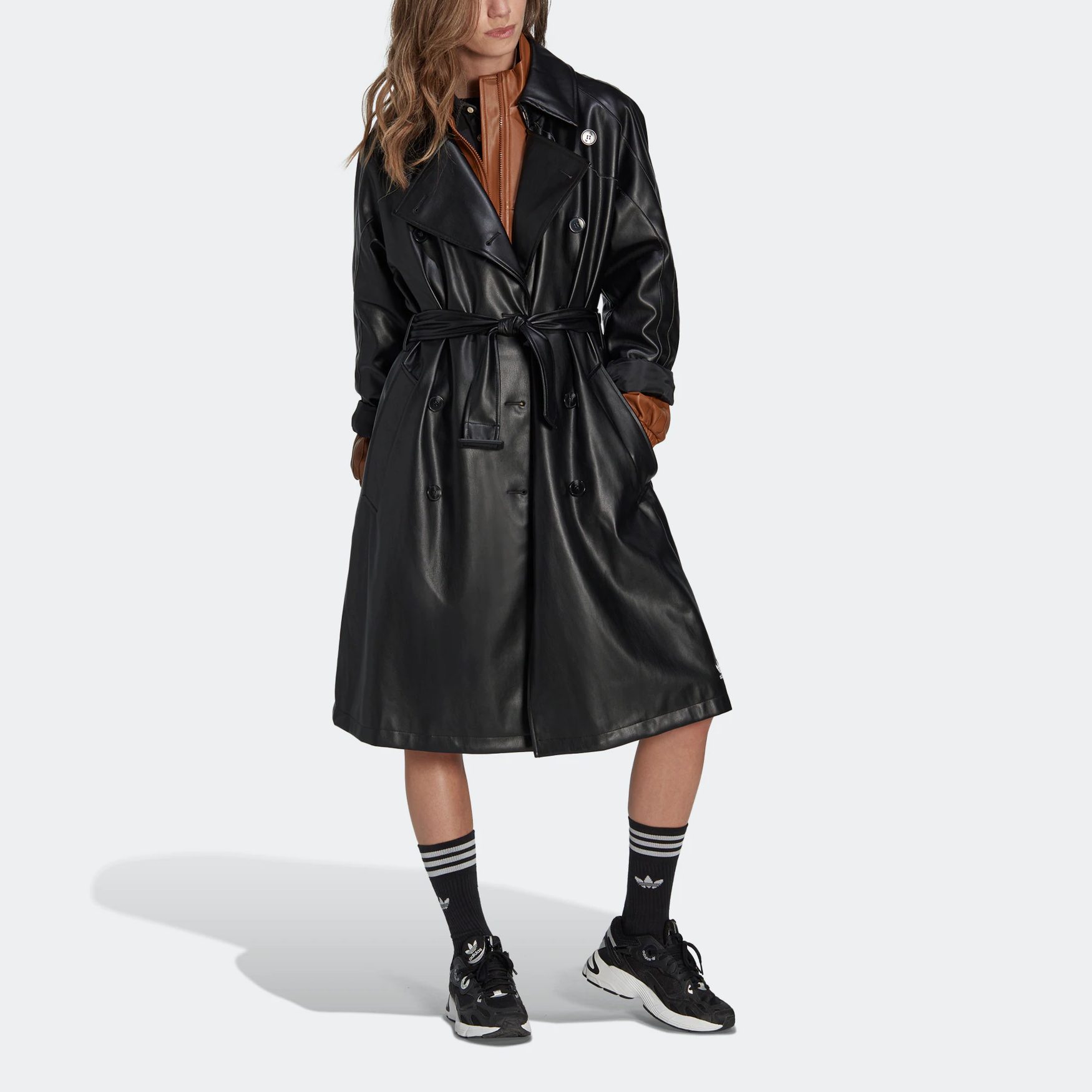 (WMNS) adidas Adicolor Trefoil Faux Leather Trench Coat 'Black' II6083