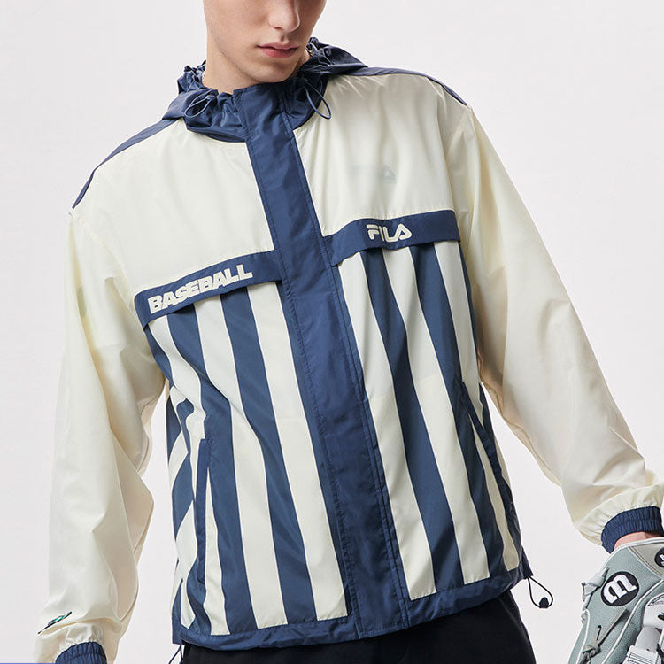 Men's FILA FUSION Stripe Contrasting Colors Loose hooded Jacket Gray T11M132701F-DY