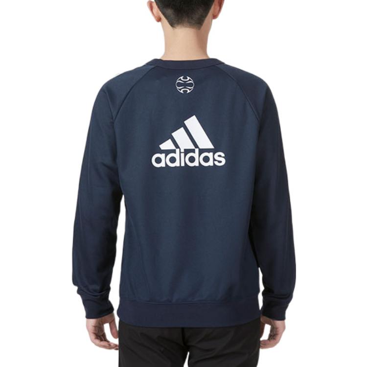 Men's adidas Stripe Logo Pattern Embroidered Round Neck Pullover Autumn Blue HA2531
