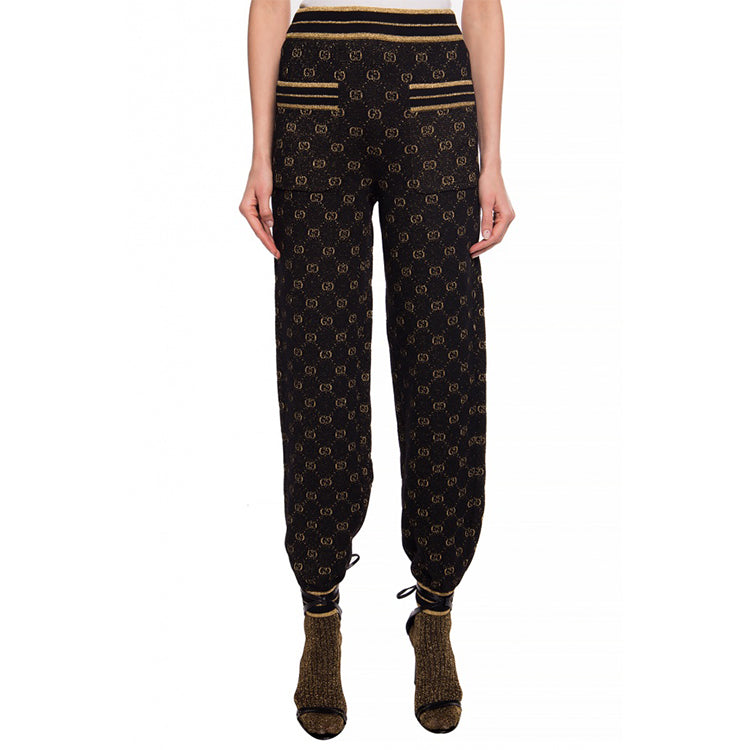 (WMNS) Gucci GG Printed Metallic Blend Sweatpants For Black 611277-XKAKV-1815