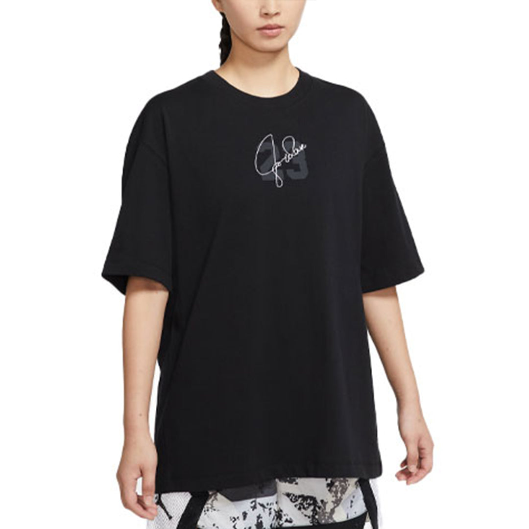 (WMNS) Air Jordan Essentials Solid Color Logo Alphabet Printing Round Neck Loose Short Sleeve Black T-Shirt DM3245-010