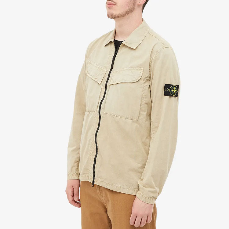 STONE ISLAND Brushed Canvas Zip Overshirt 'Cream' 7715101WN-V0190