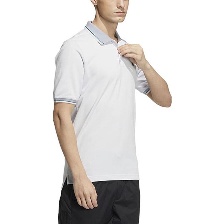 Men's adidas Logo Printing Straight Buckle Short Sleeve White Polo Shirt HS4391