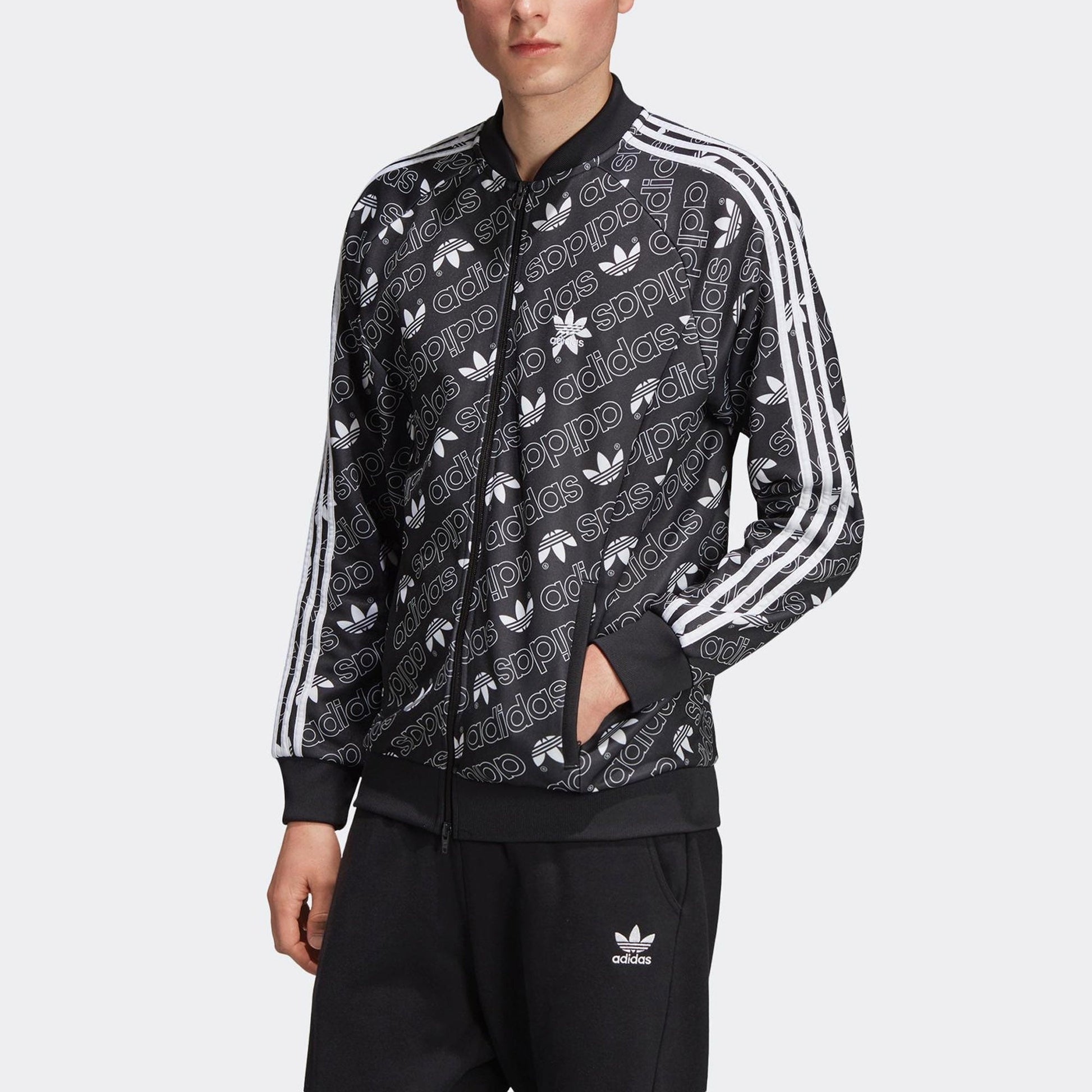 adidas originals Monogram TT Full Print Logo Sports Jacket Black EB4087