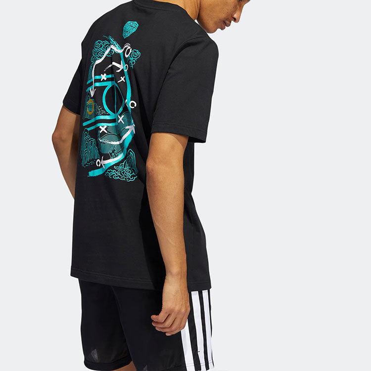 Men's adidas Rose 3 King Tee Back Tactical Board Pattern Printing Basketball Sports Short Sleeve Black T-Shirt HI1490