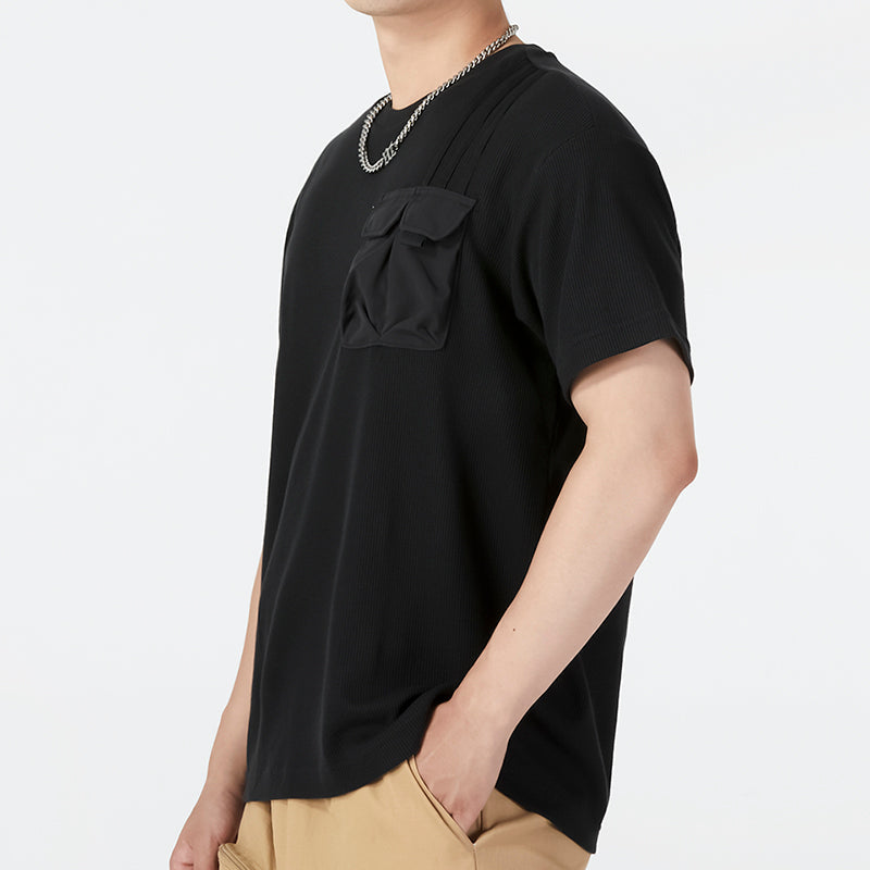 Men's adidas neo Solid Color Pocket Athleisure Casual Sports Round Neck Short Sleeve Black T-Shirt HN4705