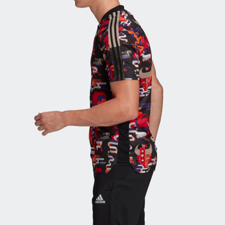 adidas Tiro Jsy Cny Printing Round Neck Soccer/Football Sports Short Sleeve Black GT9743