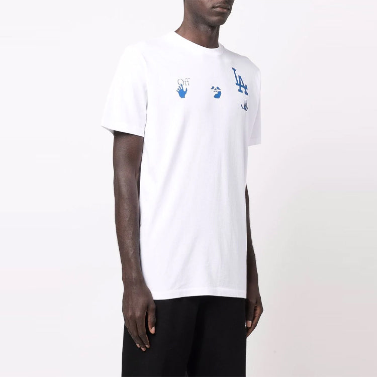 Off-White x New Era x MLB Crossover SS22 LA Dodgers Logo Printing Short Sleeve Ordinary Version White OMAA027G21JER0096145