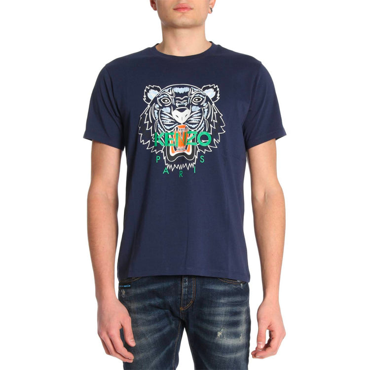 Men's KENZO Tiger Head Printing Round Neck Short Sleeve Navy Blue F855TS0504YB-78