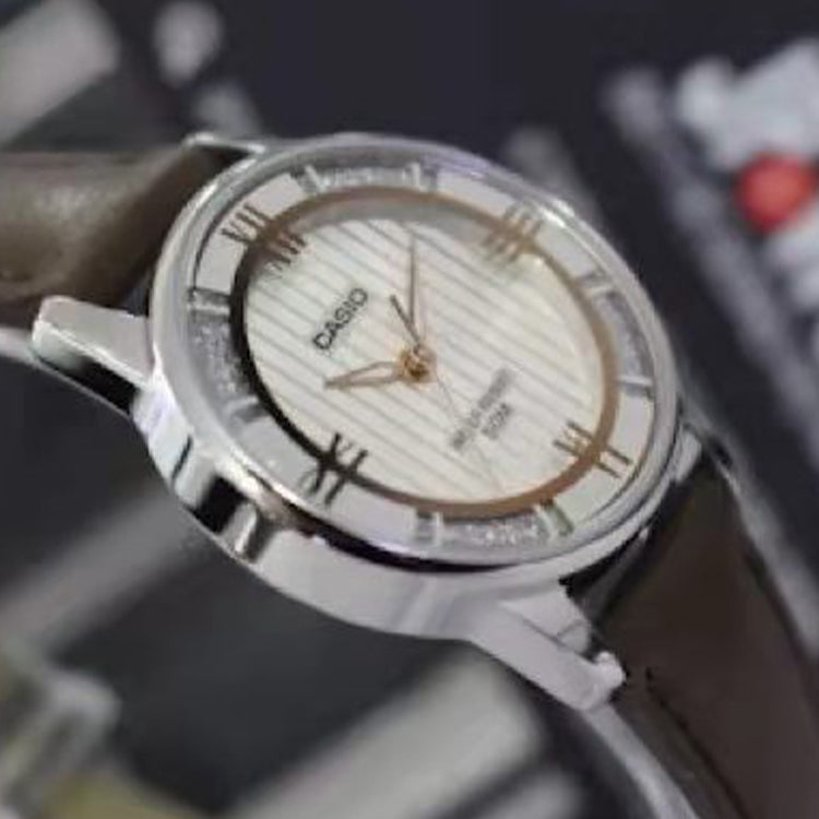 CASIO ins Influencer Fashion Business Casual Classic Pointers Brown Dial Waterproof Quartz Leather Strap Watch LTP-1391L-5AV