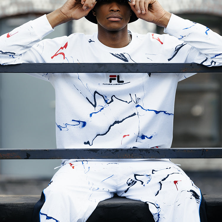FILA FUSION x FUTURA Crossover Splash Ink Full Print Loose Long Sleeves Couple Style White T11U138203F-WT