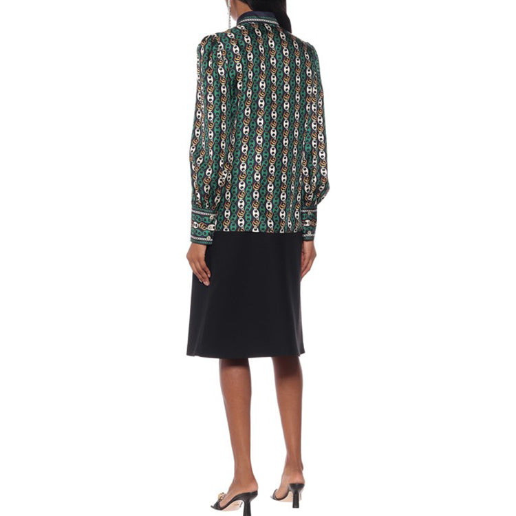 (WMNS) Gucci Bow Tie Boat Anchor Chain Printed Silk Shirt For Green 602042-ZAC7W-4667
