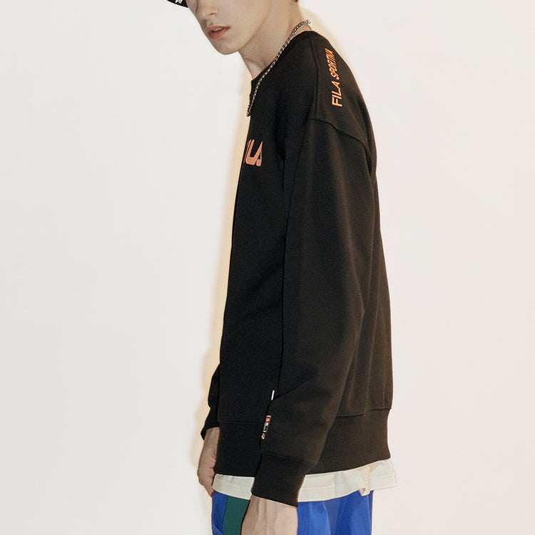 FILA FUSION Alphabet Logo Printing Sports Pullover Unisex Black T11U038205A-BK