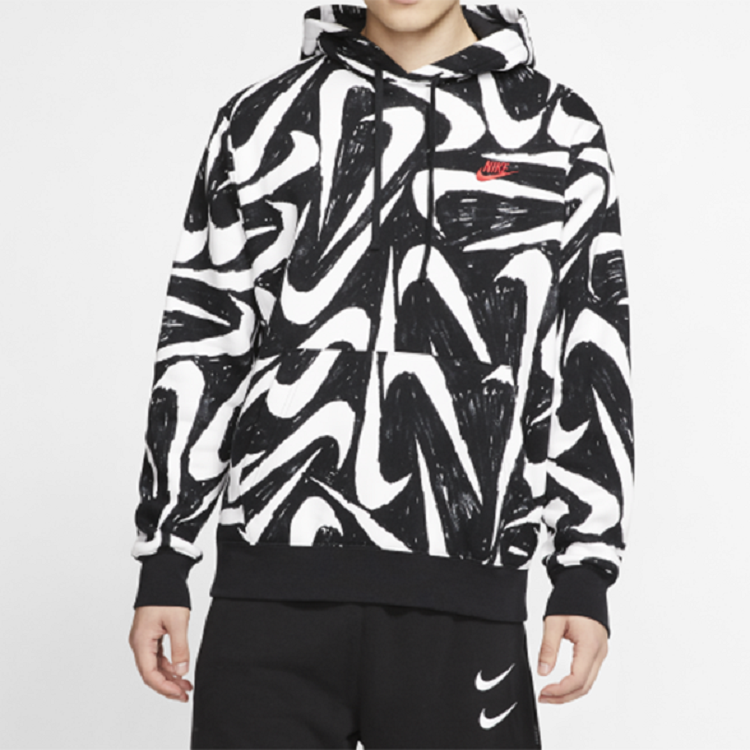 Nike Athleisure Casual Sports Printing Fleece Black CK2231-010