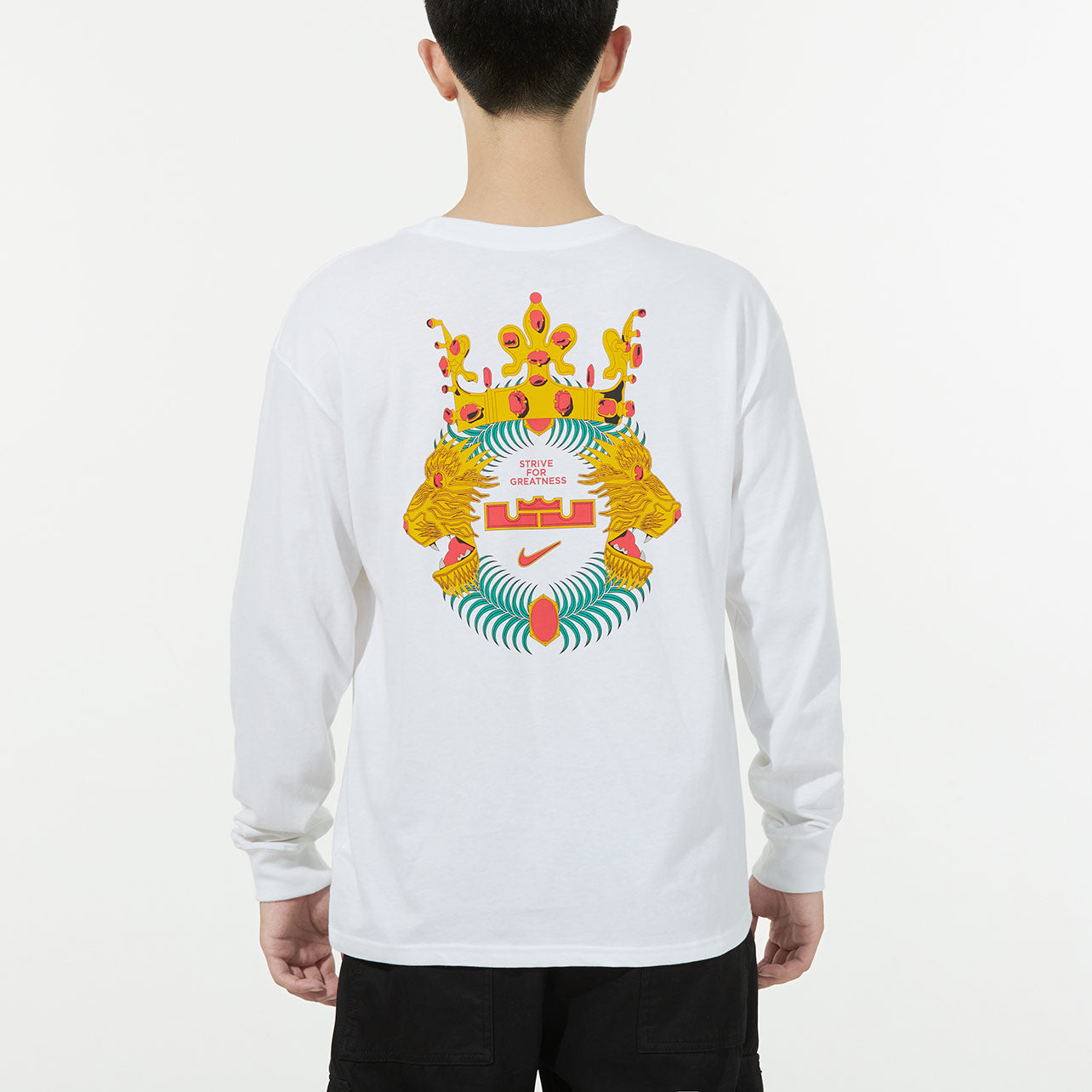 Men's Nike Lbj Nk Lion Ls Max90 Tee Alphabet Printing Sports Round Neck Long Sleeves White T-Shirt DM2465-100