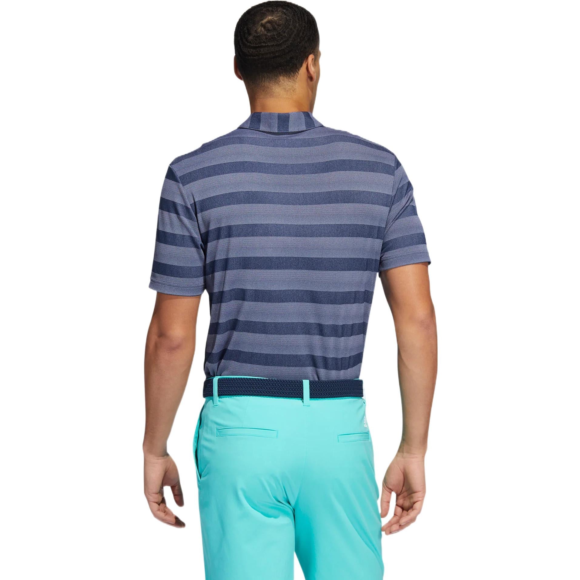 Men's adidas SS22 Stripe Printing Short Sleeve Blue Polo Shirt HE2298