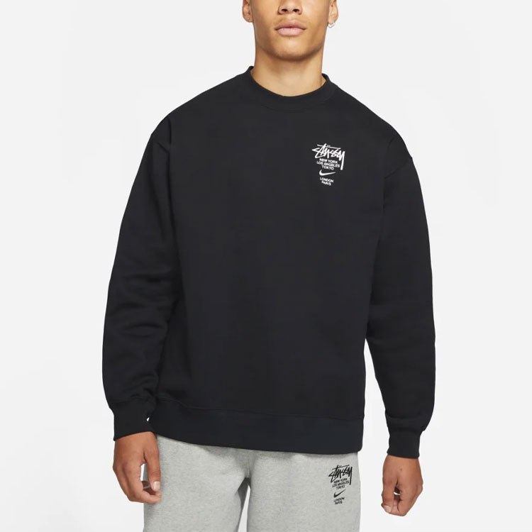 Stussy x Nike Crossover Embroidered Alphabet Logo Loose Pullover Round Neck Fleece Lined Unisex Asia Edition Black DC4199-010